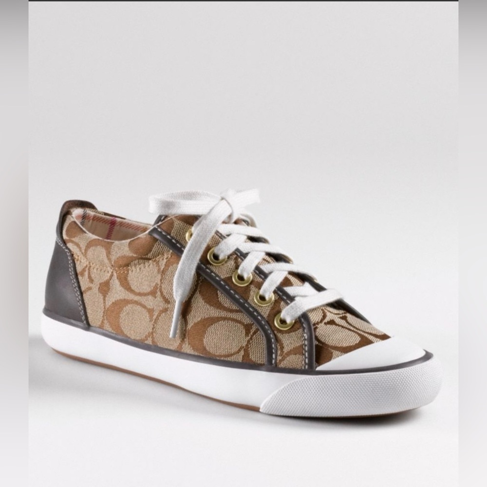 Coach Suzzy Signature Jacquard Low-Top Sneakers - Khaki/Chestnut -Women’s Size 7